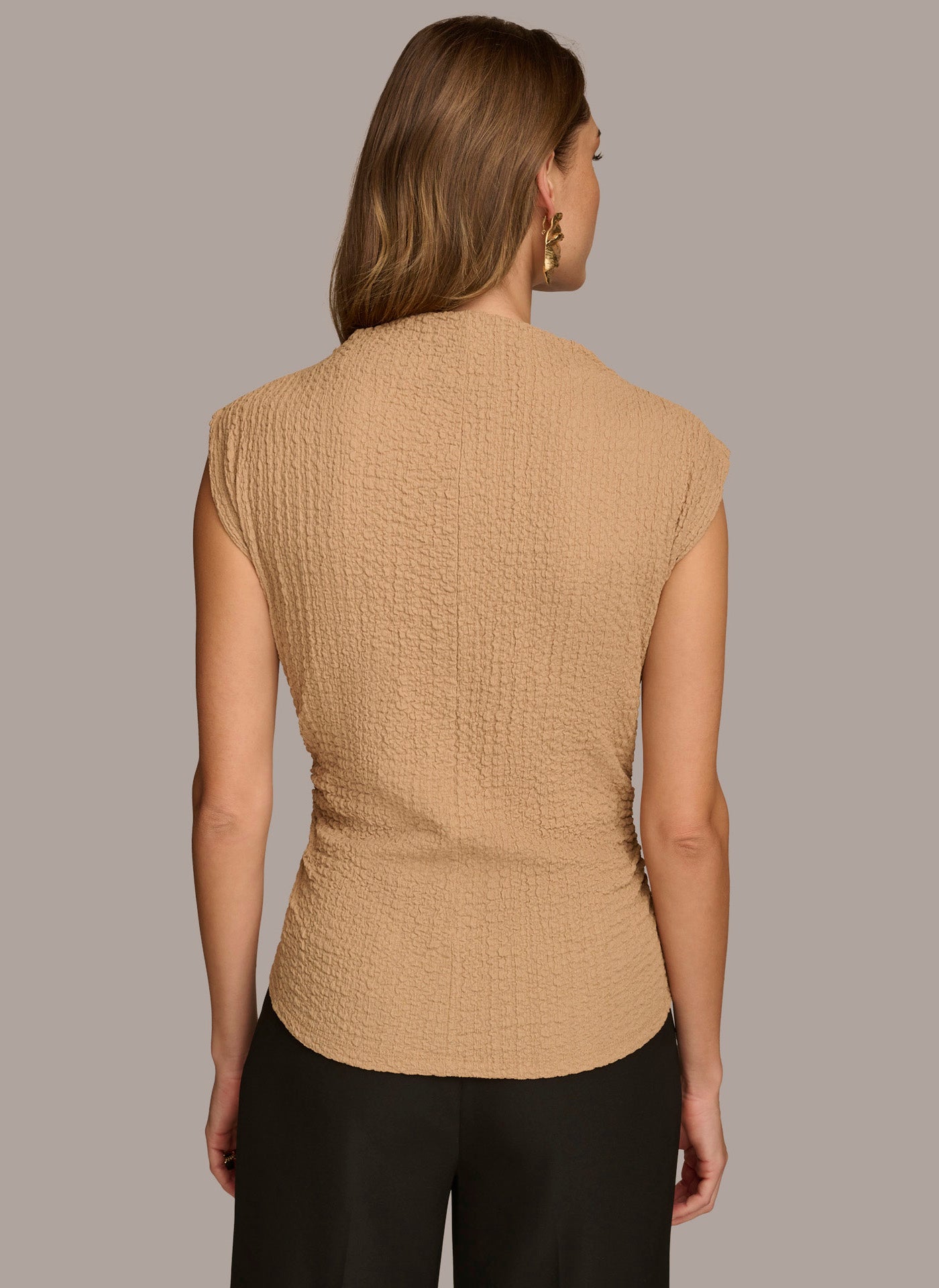 (image for) CONCISE TEXTURED MOCKNECK TOP WITH RUCHING